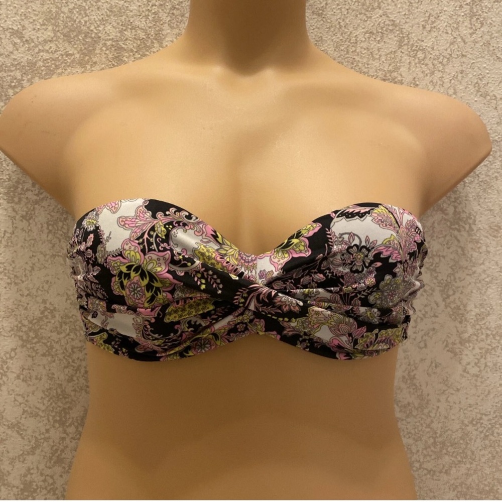 Victoria's Secret Black and Pink Paisley Bikini Top